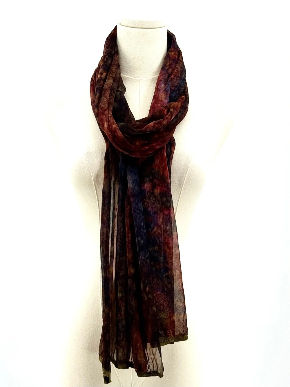 Vintage Artisan Crafted hand dyed silk shawl scarf deep orange red gold
